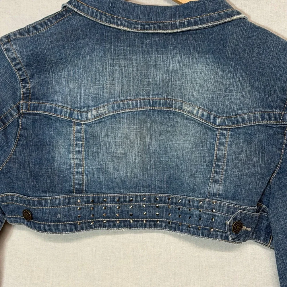 Hydraulic Y2K Studded Cropped Denim Shrug Jacket Medium Wash Blue Size XL - Picture 3 of 8